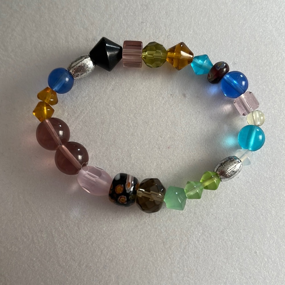 2/$15 NWOT millefiore and other glass beads and metal beads bracelet